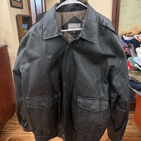 Cougar Other - Cougar Black Leather Bomber Jacket
